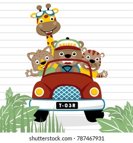Vector illustration of funny animals cartoon on red truck