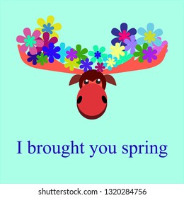 vector illustration, funny animals, flowers, moose