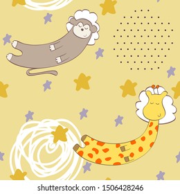 Vector illustration with funny animals. Sweet dreams.