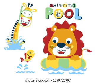 Natación con dibujos animados de animales divertidos
