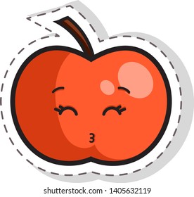 Vector illustration of the funny apple sticker. Kawaii apple emoji