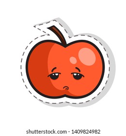 Vector illustration of the funny apple sticker. Kawaii apple emoj