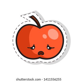 Vector illustration of the funny apple sticker. Kawaii apple emoj