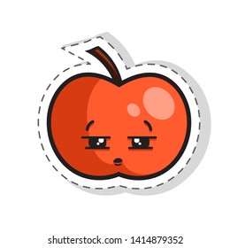 Vector illustration of the funny apple sticker. Kawaii apple emoj
