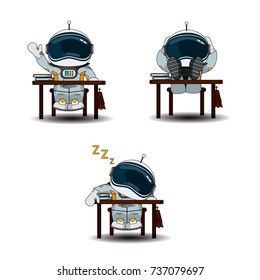 Vector illustration. Funny astronaut studies. Astronaut in different poses.