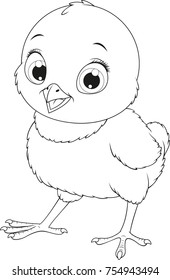Vector illustration, funny baby chicken, on a white background, coloring pages