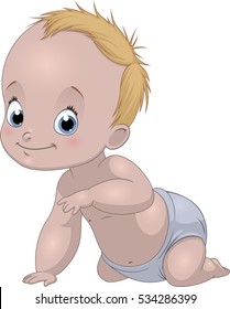 Vector illustration Funny baby crawling on a white background