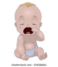 Vector illustration of funny baby crying on a white background