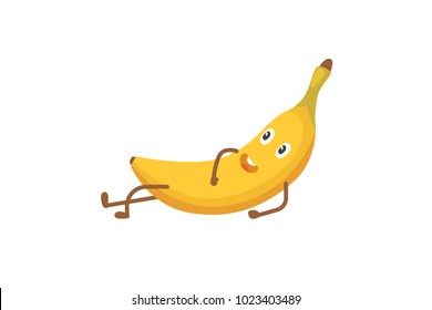 Vector illustration with funny banana character. fresh food time.