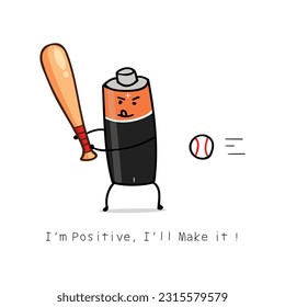 vector illustration funny Battery playing baseball Mascot Character color children cartoon clipart by wordspotrayal