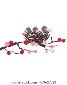 vector illustration of funny birds sitting in the tree