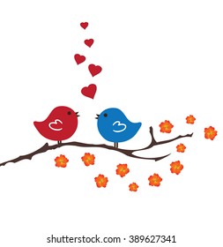 vector illustration of funny birds sitting in the tree