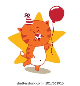 vector illustration of funny birthday cat print for baby shower