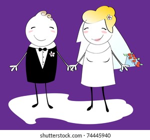 Vector Illustration of funny bride and groom.