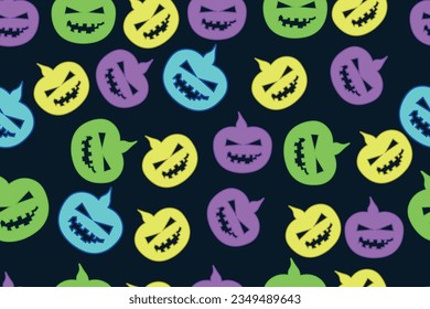 VECTOR ILLUSTRATION OF FUNNY BRIGHT COLORED PUMPKIN SEAMLESS