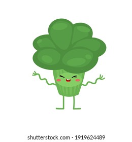 vector illustration with funny broccoli, various character emotions. cartoon flat style. vegetables. stickers