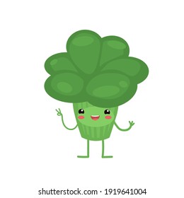 vector illustration with funny broccoli, various character emotions. cartoon flat style. vegetables. stickers