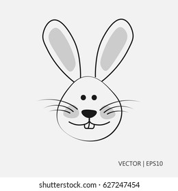 Vector illustration: Funny bunny. Rabbit, hare with big teeth. Simple icon. Flat design. Drawings for children, coloring pages