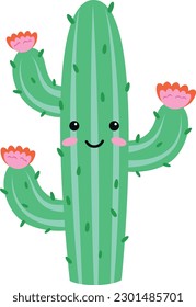 Vector illustration of a funny cactus character in cartoon style isolated on white background