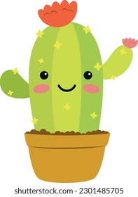 Vector illustration of a funny cactus character in cartoon style isolated on white background