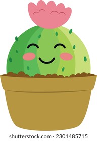 Vector illustration of a funny cactus character in cartoon style isolated on white background