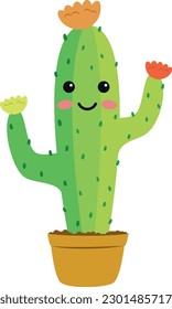 Vector illustration of a funny cactus character in cartoon style isolated on white background