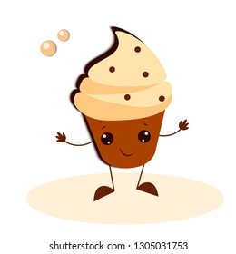 Vector illustration of funny cake in kawaii style