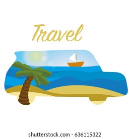 Vector illustration. Funny car with nice background.
