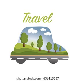 Vector illustration. Funny car with nice background.