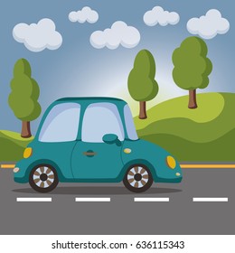 Vector illustration. Funny car with nice background.