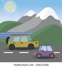 Vector illustration. Funny car with nice background.