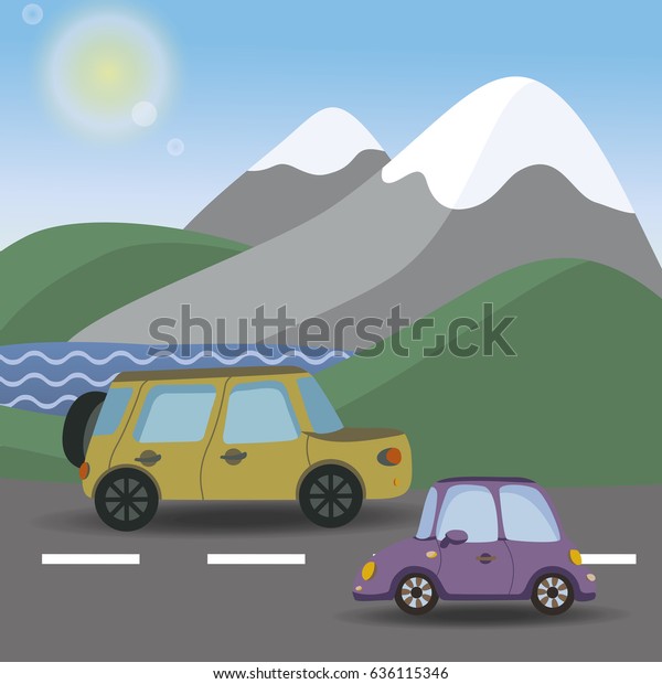 Vector\
illustration. Funny car with nice\
background.