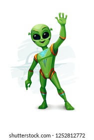 Vector Illustration of a Funny Cartoon Alien Greeting Earthlings.