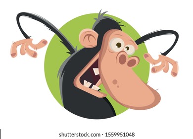 vector illustration of a funny cartoon ape in a badge