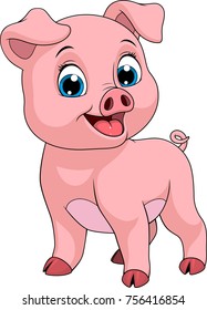 Vector illustration, funny cartoon baby pig, on white background, coloring page