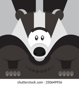 Vector illustration. Funny cartoon badger. Closeup animal in square flat style.