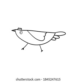 Vector illustration of funny cartoon bird. Coloring book page element.