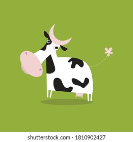 Vector illustration of a funny cartoon black and white cow.
