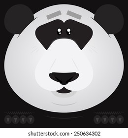 Vector illustration. Funny cartoon black panda. Closeup animal in square flat style.