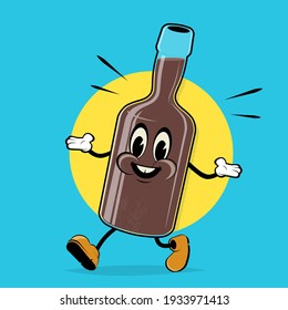 vector illustration of a funny cartoon bottle in retro style