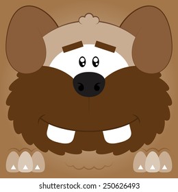 Vector illustration. Funny cartoon brown dog. Closeup animal in square flat style.