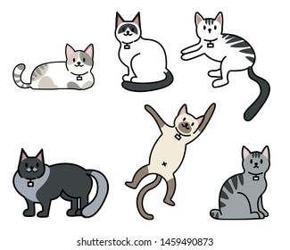 Vector illustration of funny cartoon cats breeds set. Cats collection, Vector silhouette of cats on white background, Cats .eps 10 vector.