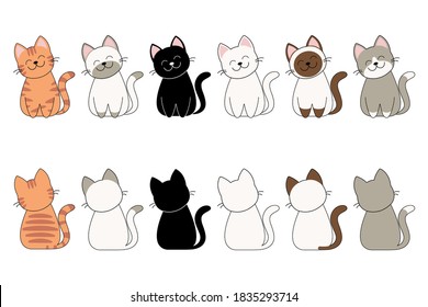  Vector illustration of funny cartoon cats breeds set.