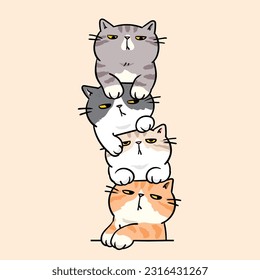 Vector Illustration of Funny Cartoon Cats on Isolated Background