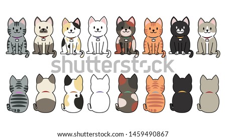  Vector illustration of funny cartoon cats breeds set. Cats collection, Vector silhouette of cats on white background, Cats .eps 10 vector.
