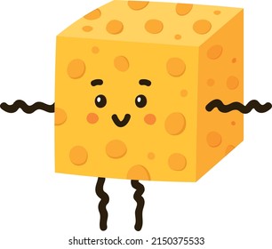 Vector illustration of funny cartoon character cheddar cheese cube