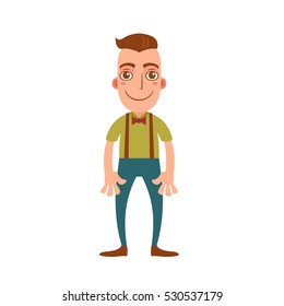 Vector illustration with funny cartoon character. Smiling hipster guy