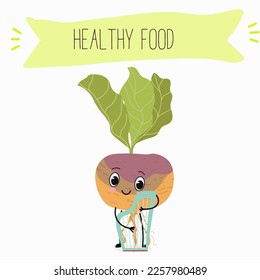 Vector Illustration with funny cartoon characters swede, rutabaga, turnip. Funny and healthy food. Vitamins, cute face food, ingredients, vegetarian, vector cartoon, antioxidant.