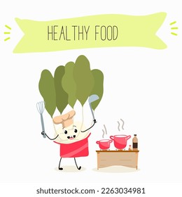 Vector Illustration with funny cartoon characters horseradish, kohlrabi. Funny and healthy food. Vitamins, cute face food, ingredients, vegetarian, vector cartoon, antioxidant.