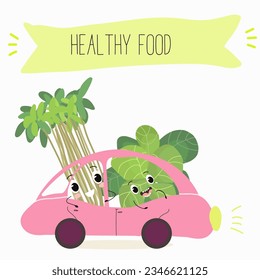 Vector illustration with funny cartoon characters cress, watercress, salad,kawaii, corn salad, cornsalad, lamb’s-lettuce,  vegetable. Doing sports, playing musical instruments.